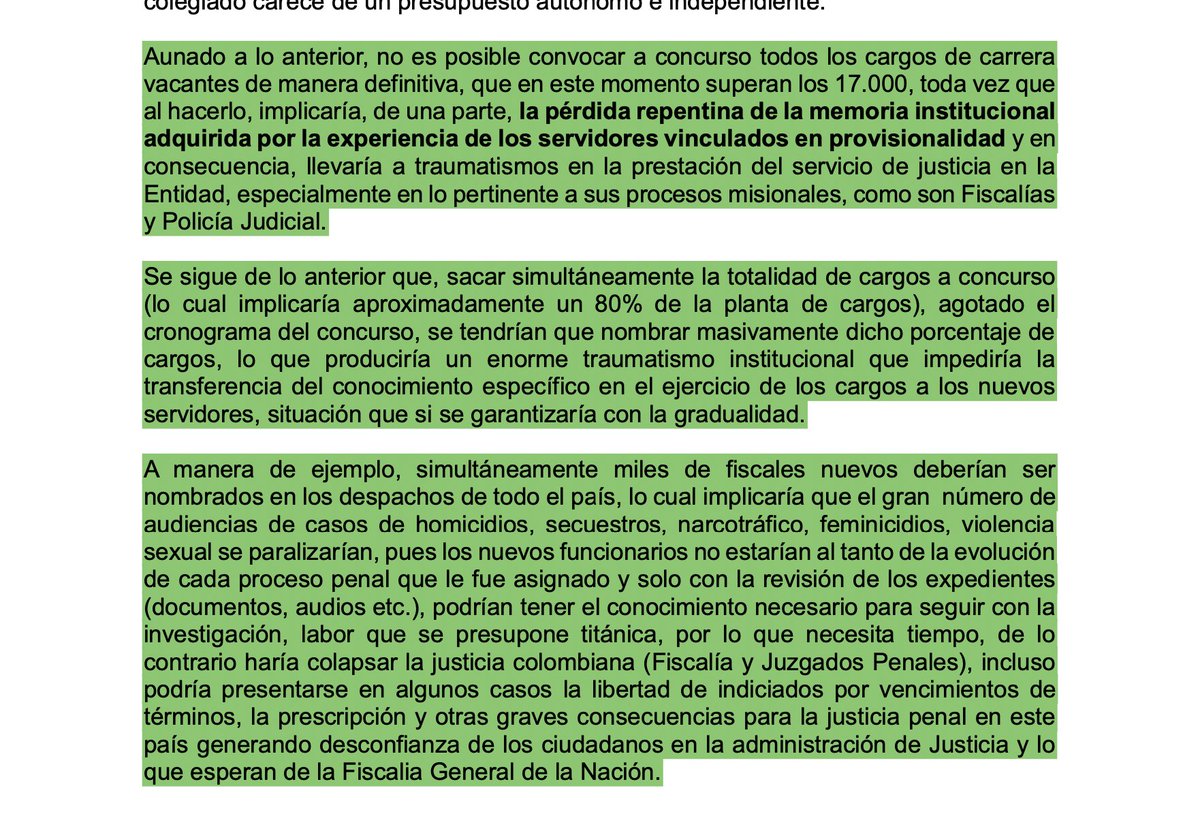 17 mil cargos sin concurso en Fiscalía. Me comparten respuesta de ésta al desacato por no cumplir fallo de C.E. Lo que no se dice es que hoy por hoy se cambian 2 o 3 veces de fiscal en un mismo caso; los meses que pasan entre audiencias. Se quiere evitar lo que ya pasa: