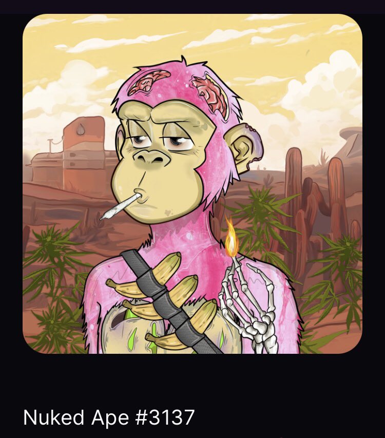 sweetleaf_nft's tweet photo. @StonedApeCrew Here is my nuked ape redone by my artist homie https://t.co/mQoq1QvdtC