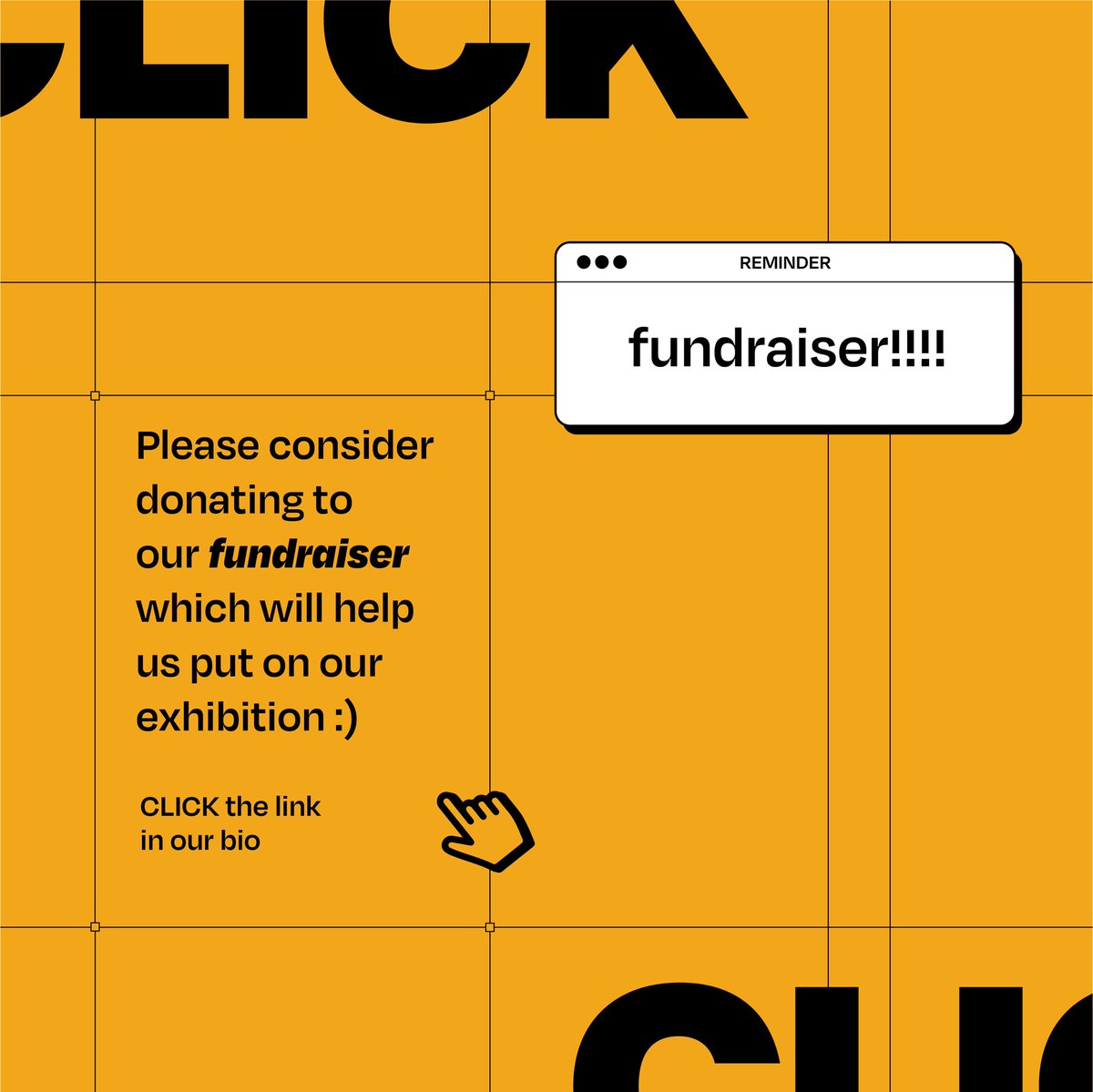 BCU_Graphics's tweet photo. CLICK 2022 fundraiser is now live. Please consider donating to our grad show. Link in bio :) #BCUGraphics #CLICK2022 https://t.co/7wWyTddGGS