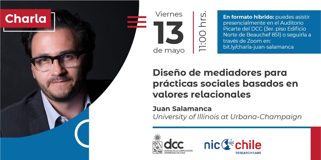 📢¡Atención!
Este viernes - 11:00hrs. no te pierdas la charla: "Diseño de mediadores para prácticas sociales basados en valores relacionales"
Charlista: Juan Salamanca

Más información en👉 bit.ly/3yqMmOr