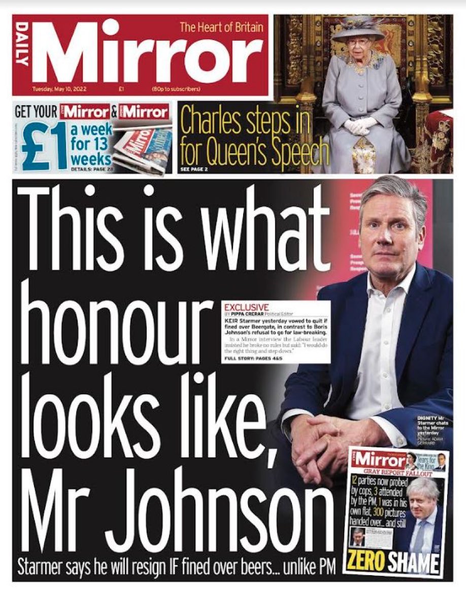 Tuesday’s @dailymirror front page: This is what honour looks like, Mr Johnson mirror.co.uk/news/uk-news/k…