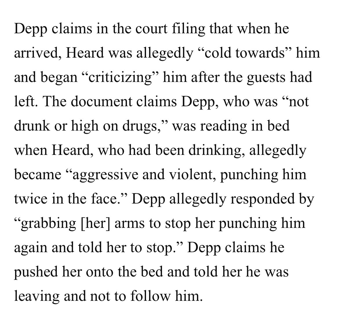 In his court filing, Depp claims after Amber confronted him about his tardiness to her birthday, she attacked him for ruining her party. He claims she punched him twice in the face. Depp submits a photo of his injury, though it’s dated March 2015, a year before the incident.