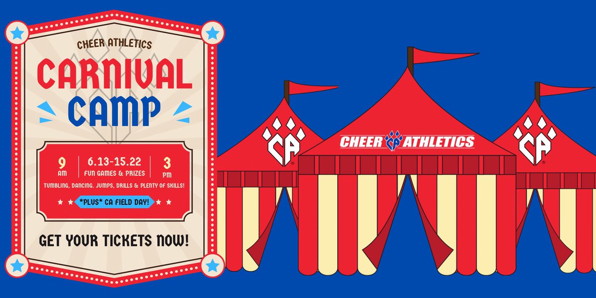 COME ONE, COME ALL to the greatest CArnival on earth! 🎪
CA CARNIVAL CAMP will be an experience like no other with TONS of fun games, decorations and special prizes! Tumbling, dancing, jumps, drills and PLENTY of skills!
Register now and learn more at cheerathletics.com/carnival-camp💙❤️