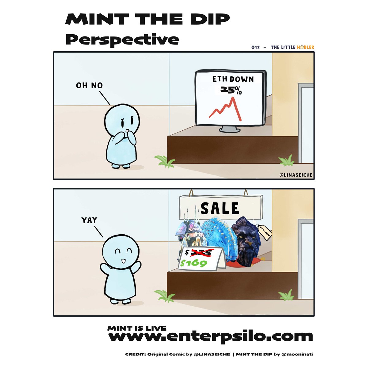 PlayPsilo's tweet photo. #MintTheDip #Psilo is having a sale! Remember it is all about perspective :-). #NFT #PowerHolders #Hold4 #Hold8 #Hold10 to earn Psilo NFTs. https://t.co/k9hyizZNhY for the live mint! https://t.co/SJfZmzWzph