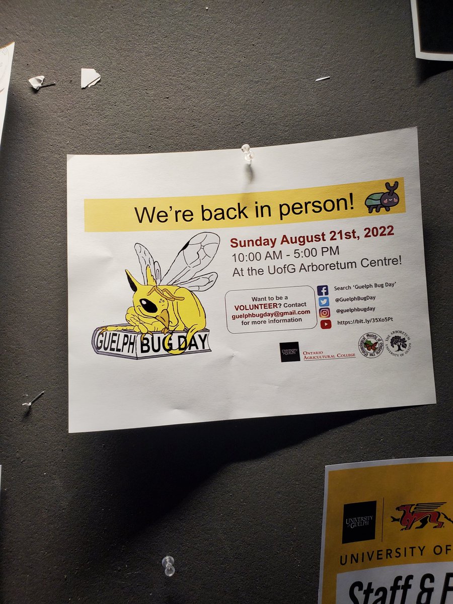 Spread the word, Guelph Bug Day 2022 is in person this year (with some virtual events and prizes). We are still looking for volunteers and vendors to populate our booths. Contact us for more details.