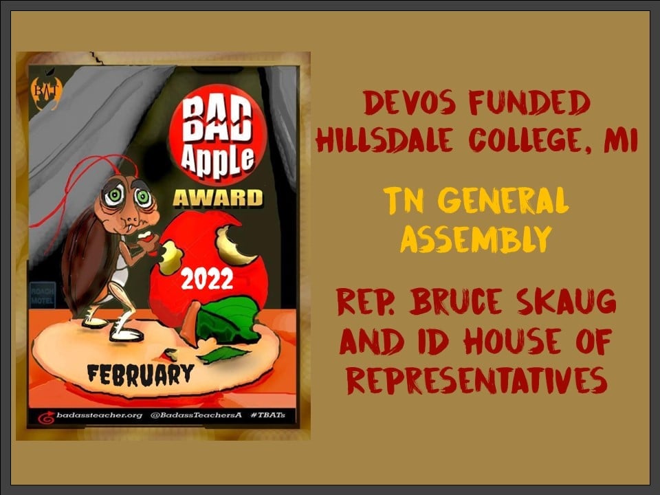 @FLBATs (@flbatsa) on Twitter photo When things are wrong, we just have to call them out. Here's some real Bad Apples in MI, TN, & ID.
facebook.com/BadassTeachers⦠#TBATs <a href="/GeorgiaBATs2/">@GeorgiaBATs</a> <a href="/AlabamaBATs/">AlabamaBATs</a> <a href="/SoCarolinaBATs/">South Carolina BATs</a> <a href="/LouisianaBATs/">Louisiana</a> <a href="/MississippiBAT/">Mississippi BATs</a> <a href="/ArkansasBATsA/">ArkansasBATs</a> <a href="/MissouriBATs/">Missouri BATs</a> <a href="/iowabats/">Iowa BATs</a> <a href="/IllinoisBATs/">IllinoisBATs</a> <a href="/IndianaBATs/">INBATs</a> When things are wrong, we just have to call them out. Here's some real Bad Apples in MI, TN, & ID.
facebook.com/BadassTeachers⦠#TBATs <a href="/GeorgiaBATs2/">@GeorgiaBATs</a> <a href="/AlabamaBATs/">AlabamaBATs</a> <a href="/SoCarolinaBATs/">South Carolina BATs</a> <a href="/LouisianaBATs/">Louisiana</a> <a href="/MississippiBAT/">Mississippi BATs</a> <a href="/ArkansasBATsA/">ArkansasBATs</a> <a href="/MissouriBATs/">Missouri BATs</a> <a href="/iowabats/">Iowa BATs</a> <a href="/IllinoisBATs/">IllinoisBATs</a> <a href="/IndianaBATs/">INBATs</a>