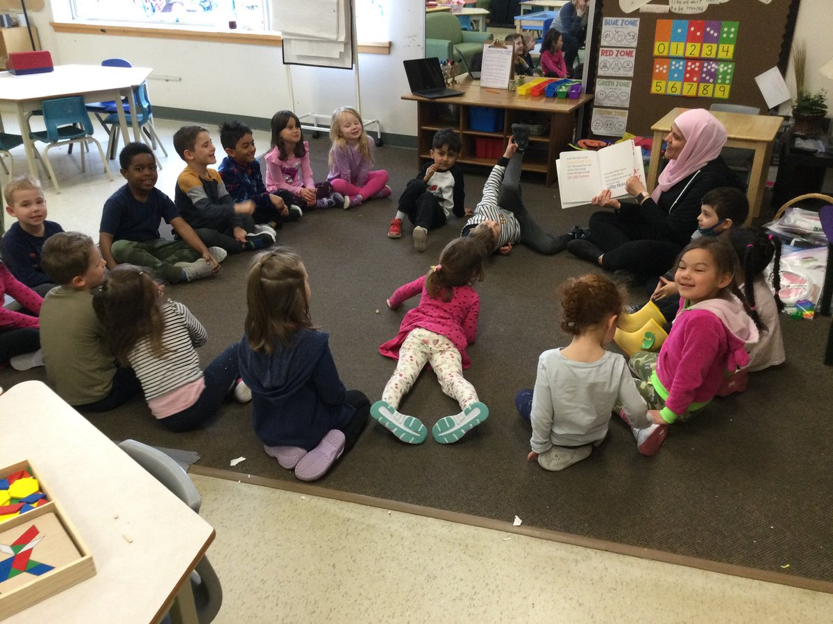 ShorelineELC's tweet photo. The kinder group laughed themselves silly as Ms. Haya read to them “The Book With No Pictures” By B.J. Novak. Where the reader has to read aloud every silly thing the book says. #ConnectionBuilding https://t.co/PrZ5TPP7JB