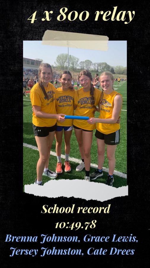 vince_johnsonv's tweet photo. Congratulations to Cate, Jersey, Grace &amp; Brenna on breaking the school record today by 10 seconds! The previous record was held by the same 4 girls with a time of 10:59.41. #PROUDCOACH ⁦@WCSDRebels⁩ https://t.co/tAJhG9Csqb