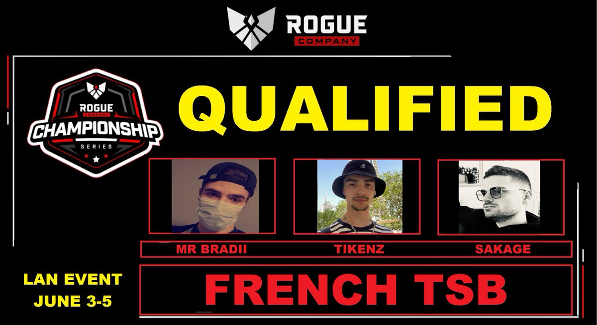 RomeTheHost's tweet photo. Congrats to our first FULL EU TEAM to qualify for the Rogue Company 12K Lan event - French TSB

This team of @MrBradii @Tikenz2 @Sakxge will be 100% locking in their roster and are confirming their team for the LAN with no roster changes! See you in Atlanta! ✈️✈️✈️ https://t.co/12Z93IVlQY