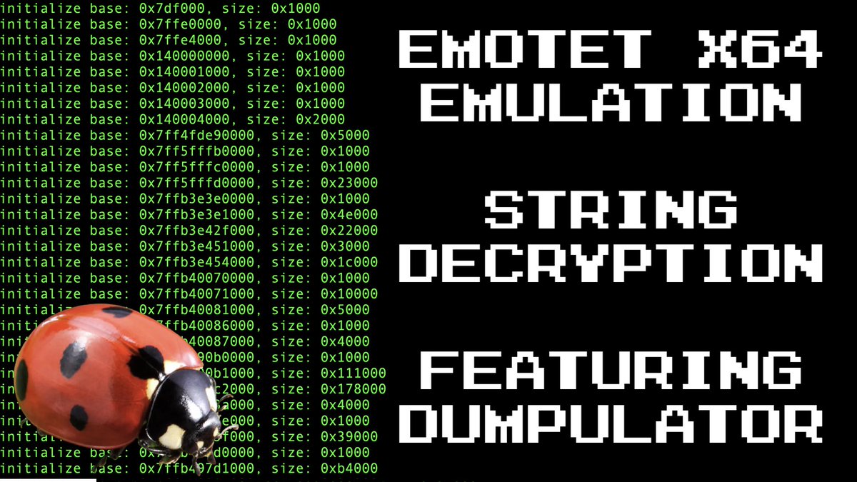 📺 #OALABS Tutorial 📺

Using #Dumpulator #Emulation to decrypt strings in the new 64-bit #Emotet malware

youtu.be/HSwHtU2aGyI