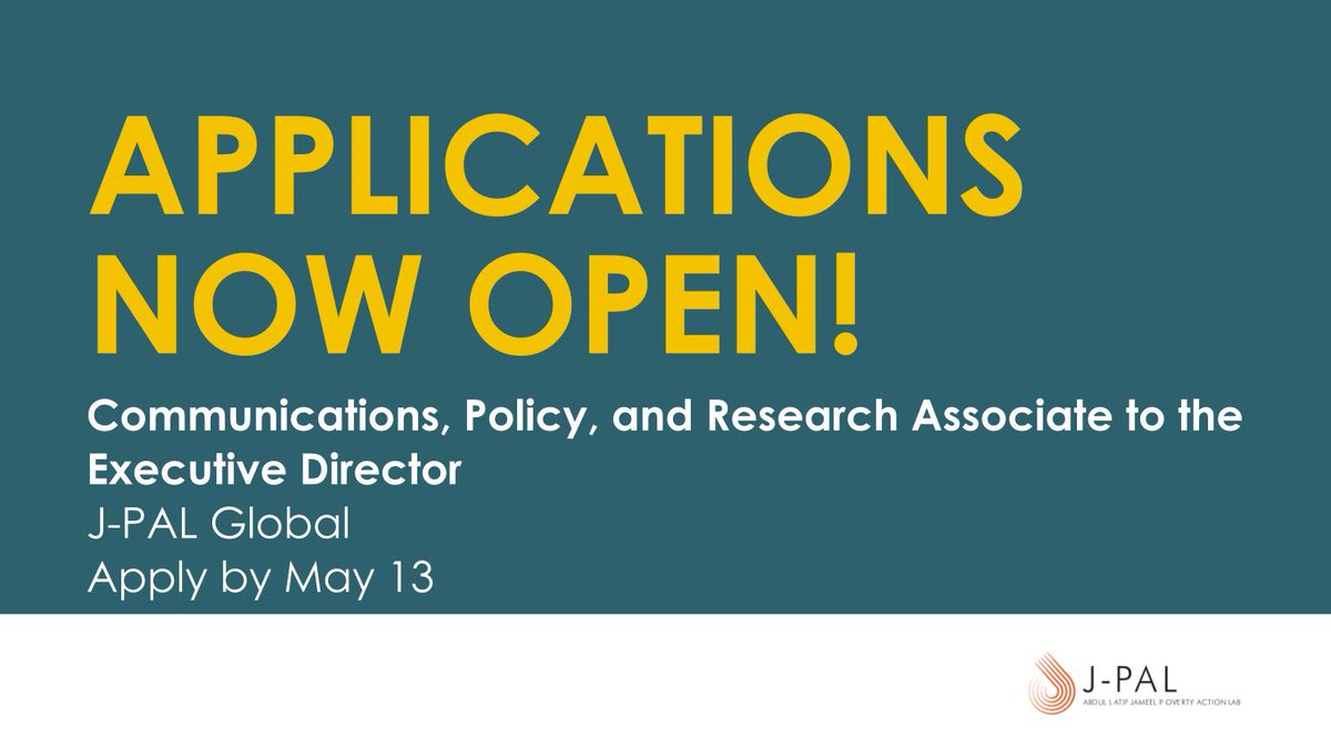 JPAL's tweet photo. 🚨2 days left to apply!

J-PAL Executive Director @iqbaldhali is hiring a new associate to work closely with him on the cutting edge of global poverty alleviation. Learn more: https://t.co/xzFvr9qSp4
#EconJobs https://t.co/fT61724jX3