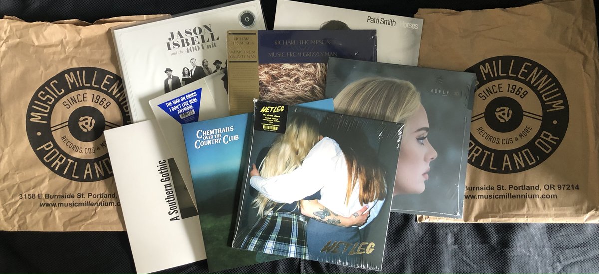 Ron_Randall's tweet photo. when you move to the coast and only get back to your fav record store infrequently and maybe you overdo it just a little but hey #noregrets #musicmillenium https://t.co/bfMT7mAEDx