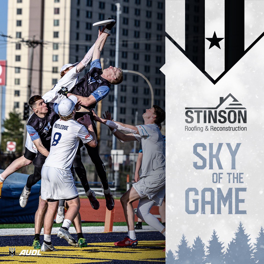 Our friends at <a href="/stinsonservices/">Stinson Services Inc</a> are back as an official partner this year, which means so is our Stinson Sky of the Game.

For a roof as jaw-dropping as this halftime buzzer beater from Jimmy Kittlesen, give Stinson a call!

#audl2022 #bundleup 

📸: <a href="/RichMollPhotog/">Rich Moll</a>