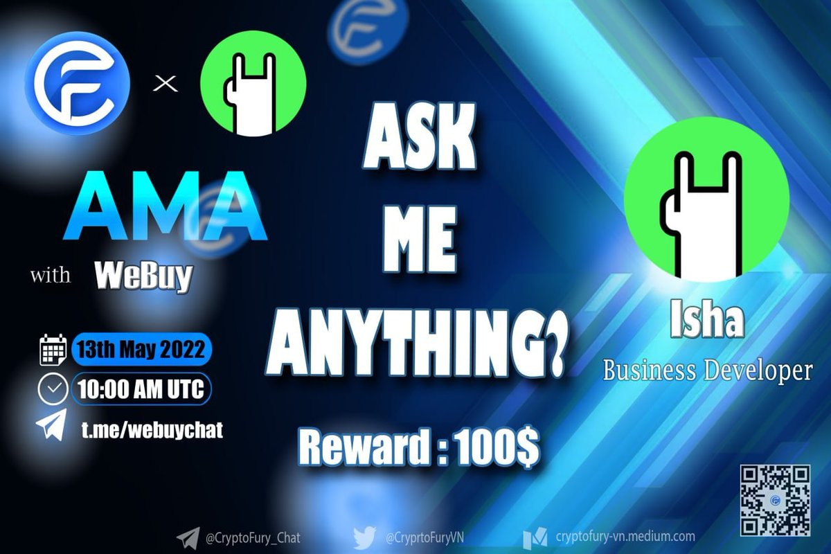 WerentOfficial's tweet photo. CryptoFury   x   WeBuy 

⏰ Time: May 13th,  10:00 AM UTC
💰 Reward Pool : 100$ 
💎 Place : https://t.co/maGa7b7mjq

#WEBUY #NFT #AMA #Blockchain https://t.co/ZnUQ1NJQdz