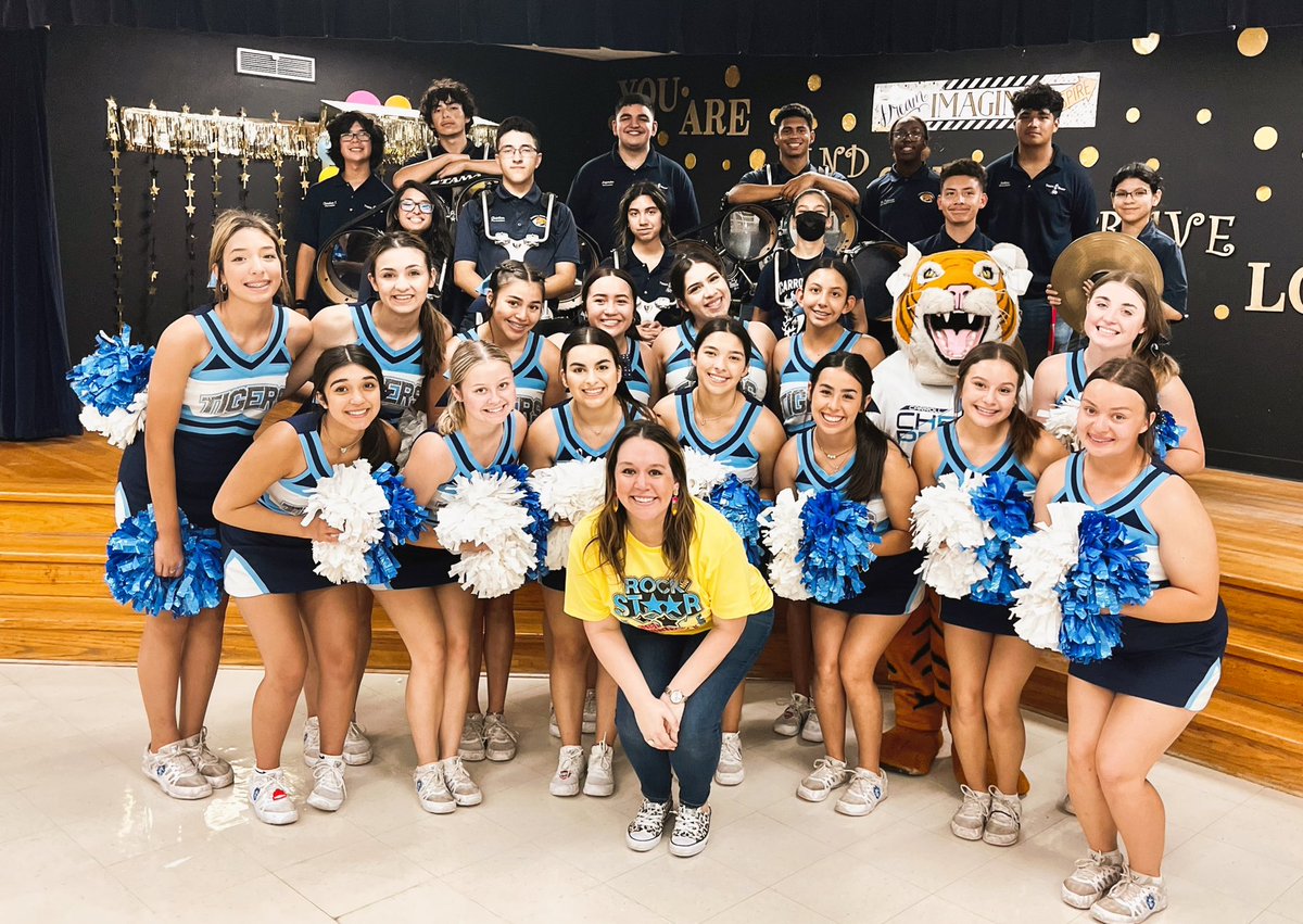 StevieRGarcia's tweet photo. Our STAAR Parade &amp; Pep Rally were a success thanks to our Kostoryz families &amp; amazing Carroll Tiger cheerleaders and drum line! We had so much fun singing, dancing, and playing games! We are ready to take the stage and “Rock the STAAR!”  🐯💙🎸 #kostoryztigerpride #CCISDproud https://t.co/QbnVVjS7QB