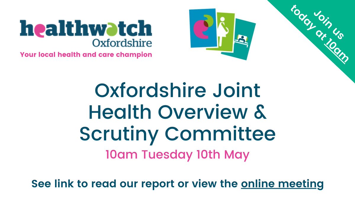 HealthwatchOxon's tweet photo. Starting at 10am this morning - Oxfordshire Joint Health Overview &amp; Scrutiny Committee.
To read the Healthwatch Oxfordshire report for this meeting, details of the agenda and how to watch online please see here: https://t.co/Es4XhttQqd https://t.co/bhPezM1Rtp
