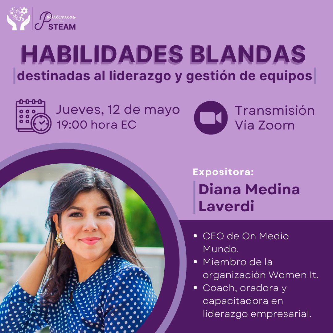 PSTEAMec's tweet photo. 🤔¿Qué tan importantes son las habilidades blandas para liderar y trabajar en equipo?🤔Te invitamos a esta charla que será dictada por @OnByDianaMedina, quien nos enseñará sobre estas habilidades destinadas al liderazgo y gestión de equipos.
⬆️Link de registro en la descripción⬆️ https://t.co/opZ3WncQRw