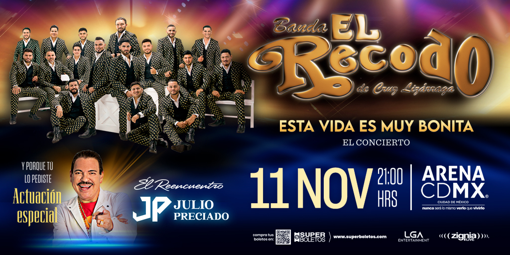 ¡Iniciamos la semana con excelentes noticias! 👏
<a href="/ElRecodoOficial/">Banda El Recodo de Cruz Lizarraga</a> con la actuación especial de <a href="/Julio_Preciado_/">Julio_Preciado_</a> en un gran reencuentro en la #ArenaCDMX presentando “ESTA VIDA ES MUY BONITA EL CONCIERTO” 💥

🎟 🎟️A partir del 12 de mayo a las 10 am en el sistema de #Superboletos