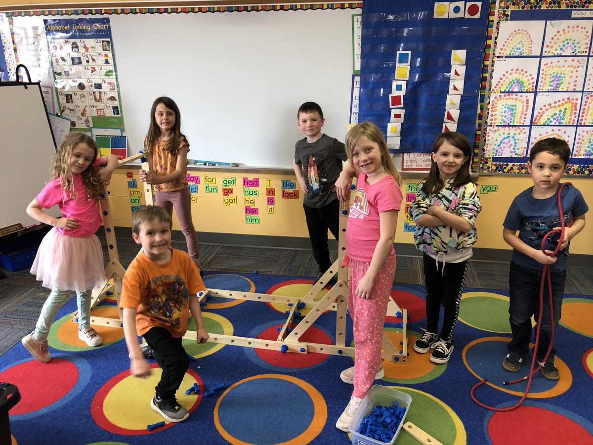 LearnAtCCS's tweet photo. These smiling faces are students in Ms. Gaines' kindergarten class at Clarkston Elementary. They recently completed a unit on Force &amp; Motion, and many students used their Purposeful Play time to explore and build simple machines. Big fun! 
#WeAreClarkston #CelebrationsOfLearning https://t.co/BGTRnemoAF
