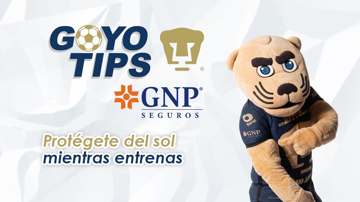gnp_mx's tweet photo. ¡Ya llegaron los #GoyoTips 🐾! Al realizar ejercicio en tiempos de calor ☀️, recuerda que debes de proteger tu piel 🧴. #Viviresincreíble #Pumas #SoyDePumas https://t.co/YaPGyCyu8J