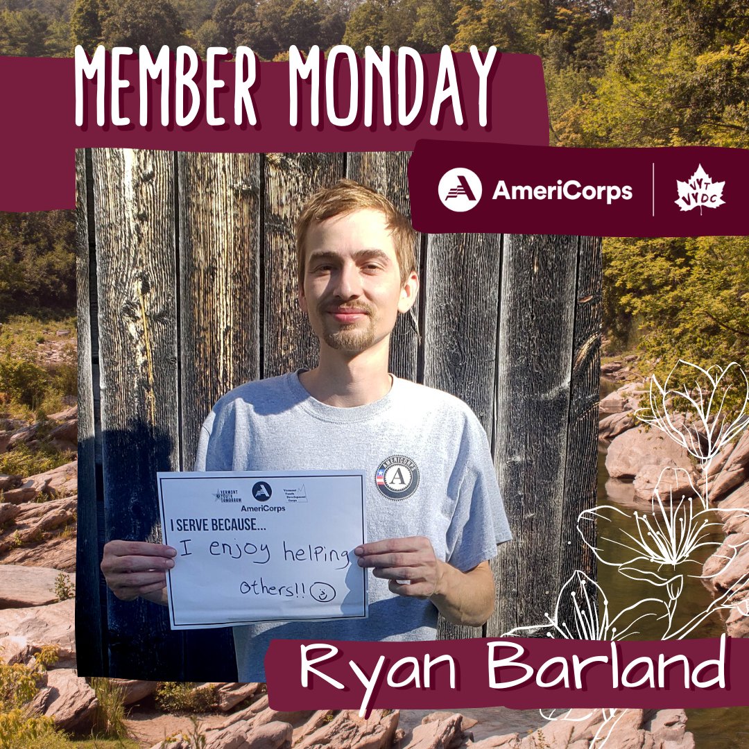 Ryan Barland is a #VYDC #AmeriCorps State member at Maplehill School &amp; Farm, serving as the Community Service member. A VT native, Ryan hopes to discover a plan for the future, and wants to help a younger generation find their passions as well.
Thanks for serving, Ryan!