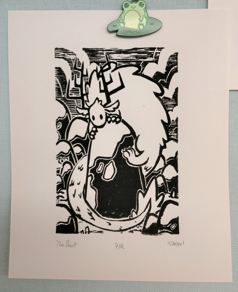 themuseturtle's tweet photo. The Beast, the third print for my Creature Series. Legend has it that a beast lurks at the edge of the Forest, guarding the rocky ruins of its home. https://t.co/4VqDQFmb14
