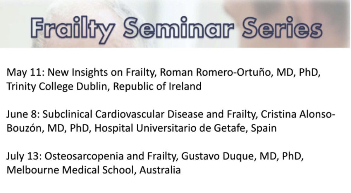 FrailtyScience's tweet photo. The #Frailty Seminar Series is sponsored by the Geriatric Research Education and Clinical Center (#GRECC) & #DrJorgeRuiz from the Div. of Gerontology & Geriatric Medicine at the Miami School of Medicine is the lead organizer.
Learn more at:
https://t.co/WxkqQwM43C https://t.co/mOTie7ZlRR