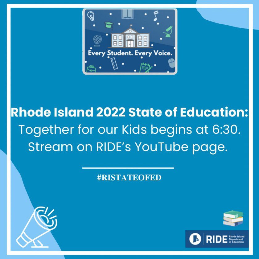 RIDeptEd's tweet photo. Please join us for the 2022 State of Education: Together For Our Kids address streaming here: #RIStateofEd 

https://t.co/RYoU8LO1ve https://t.co/NuRA8TihEf