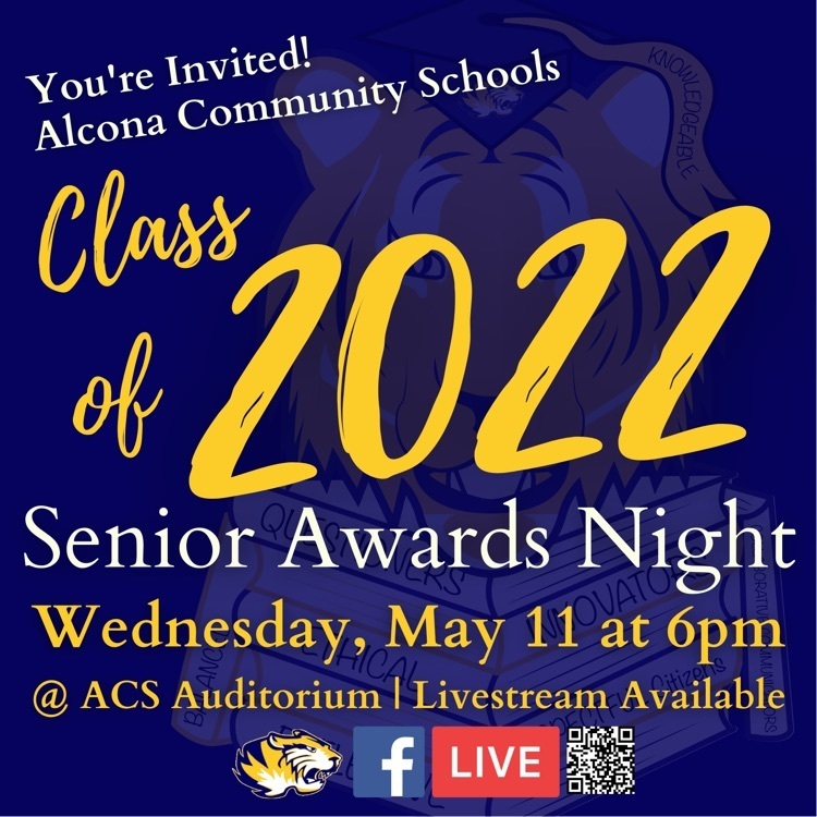 AlconaTigers's tweet photo. You’re invited! Join us for the Class of 2022 Senior Awards Night on May 11th! #TigerPride #Classof2022 https://t.co/MLom4Gu4T3