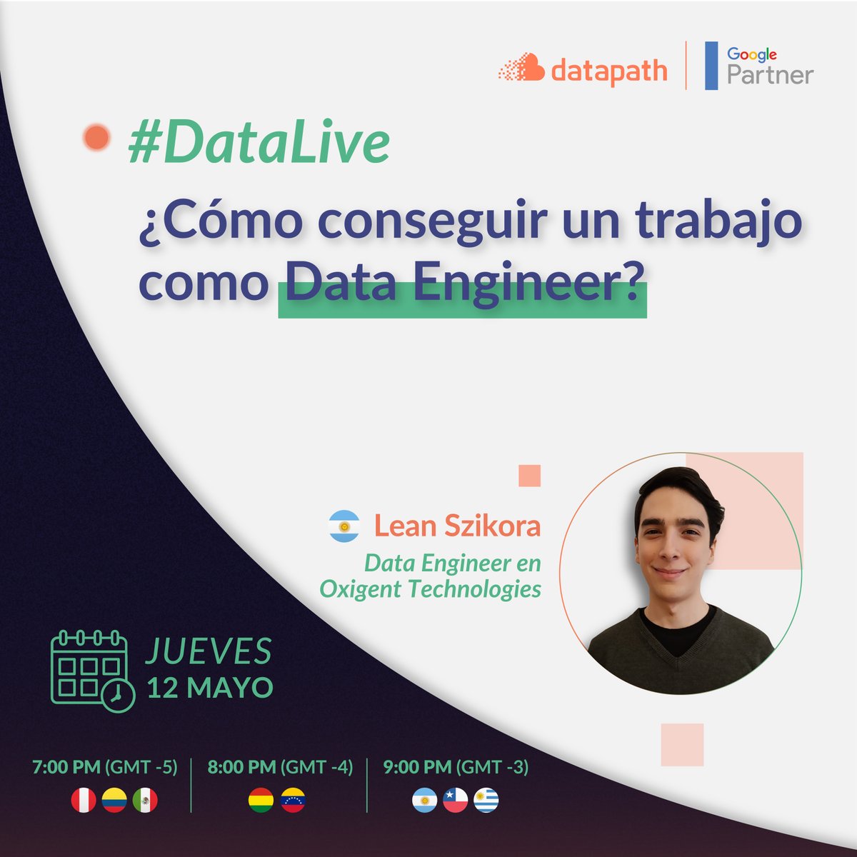 datapath_ai's tweet photo. ‼️LIVE‼️
📌#𝐃𝐚𝐭𝐚𝐋𝐢𝐯𝐞 "¿𝐂𝐨𝐦𝐨 𝐜𝐨𝐧𝐬𝐞𝐠𝐮𝐢𝐫 𝐮𝐧 𝐭𝐫𝐚𝐛𝐚𝐣𝐨 𝐜𝐨𝐦𝐨 𝐃𝐚𝐭𝐚 𝐄𝐧𝐠𝐢𝐧𝐞𝐞𝐫?" ✨

📆 𝑱𝒖𝒆𝒗𝒆𝒔 12 𝒅𝒆 𝑴𝒂𝒚𝒐
⌚ 7:00 pm (GMT-5)

👉Regístrate aquí:
https://t.co/2kcb6oLWhD

🗣 ¡No te pierdas esta oportunidad de aprender con Datapath! https://t.co/6B3s6B9anW