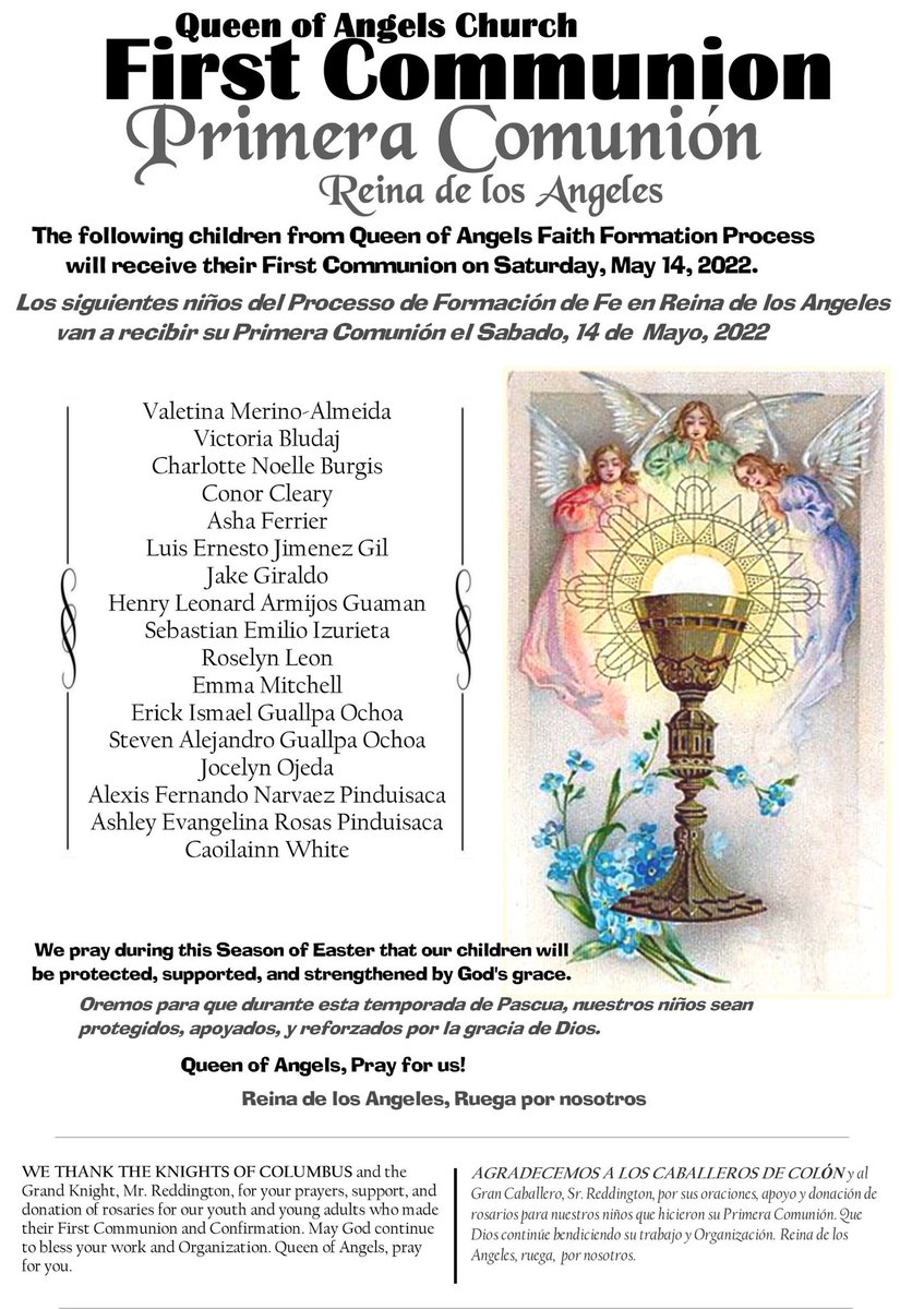 MariaReina4404's tweet photo. QUEEN OF ANGELS wishes all our Communion Student our Blessing. Please keep them in your prayers!

#WeAreQueenOfAngels
#SomosReinaDeLosAngeles
#QofASunnysideNY
#oureasterjourneyqofa
#BrooklynCatholic https://t.co/w1SZY9AonY