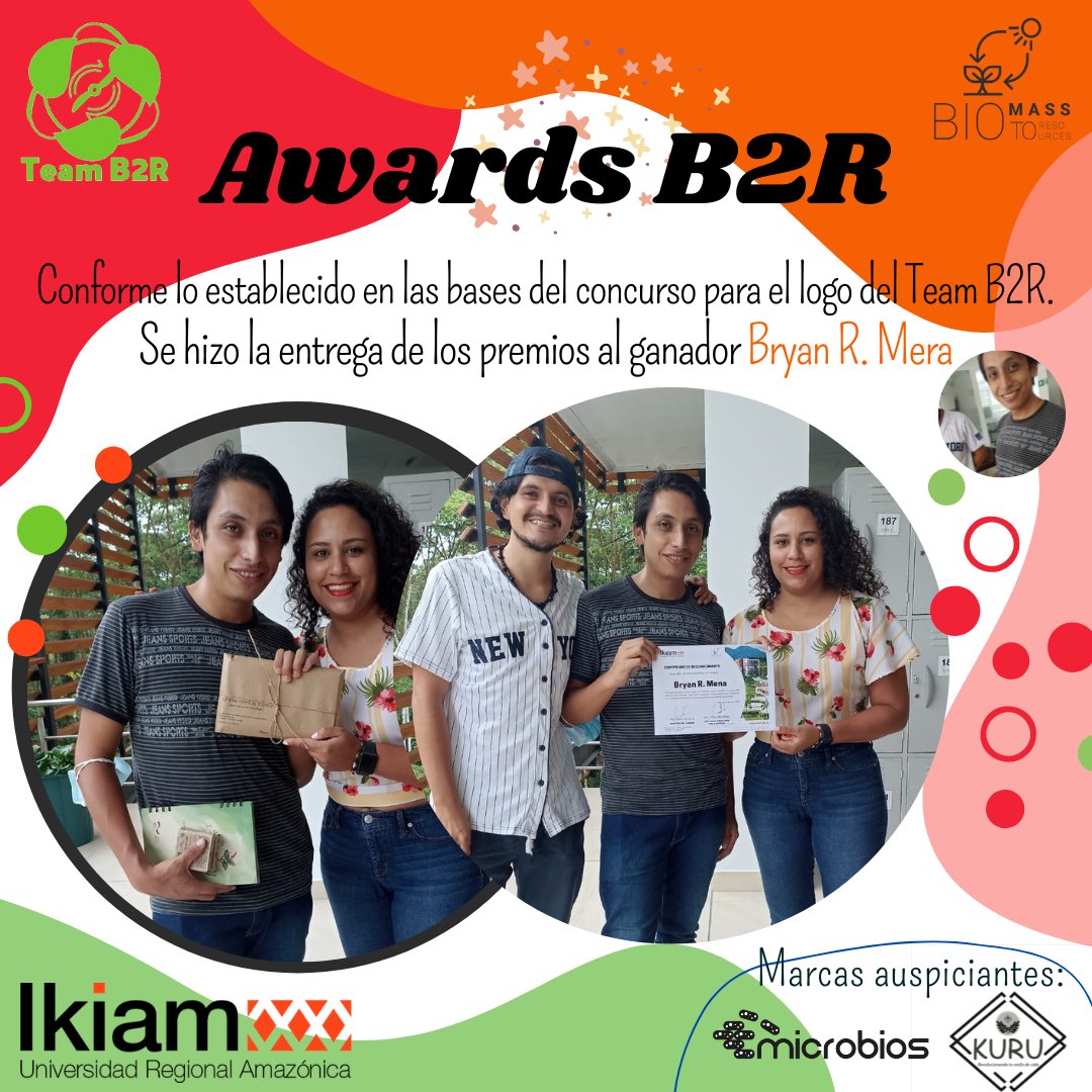 B2RIkiam's tweet photo. ✨#AwardsB2R ✨En cumplimiento con las bases del concurso para el logo del #TeamB2R, hicimos la entrega de los premios al ganador Bryan R. Mera, entre los cuales se encuentra un reconocimiento a cargo del Team B2R y productos de marcas auspiciantes como Kuru y @microbiosdigtal 👏 https://t.co/f0iqmu8eTK
