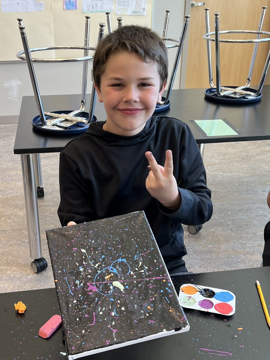 MrsGross5's tweet photo. Today was our #PBIS Rewards Art Party. Mulcahey School definitely has a few budding Pollocks! @MulcaheySchool https://t.co/FcAkQXcxy6