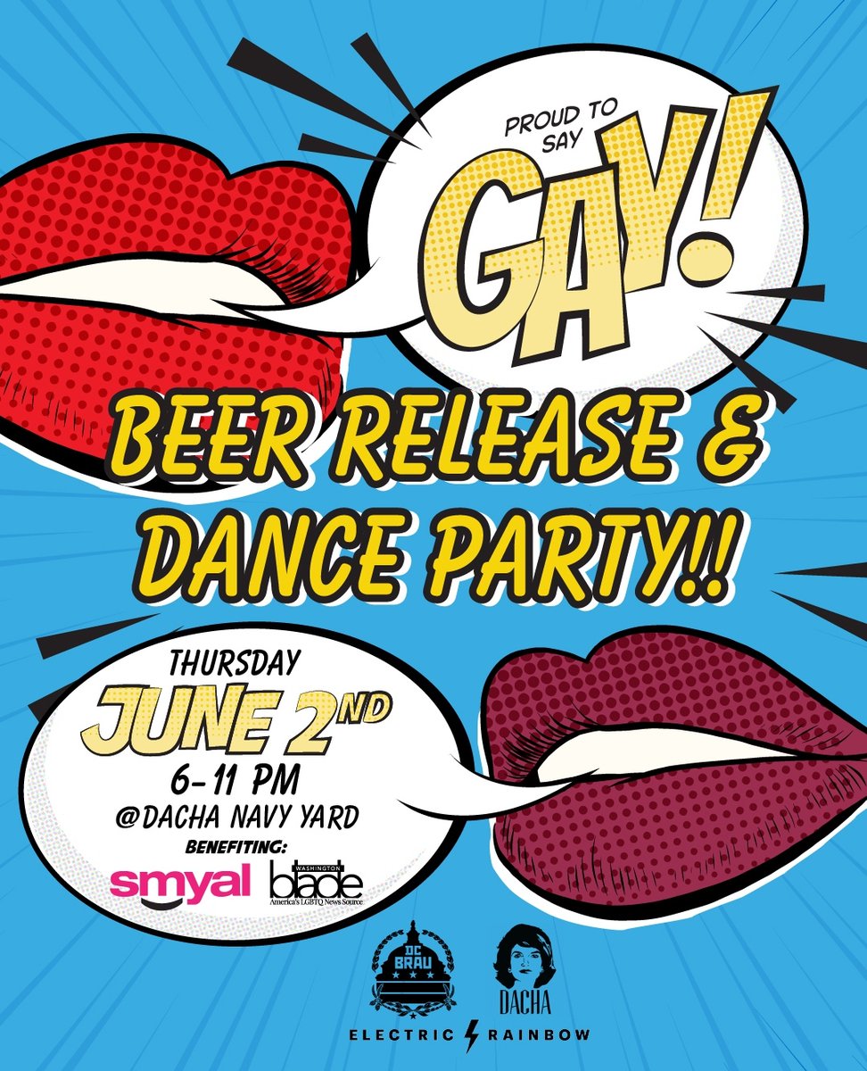 dcbrau's tweet photo. The 5th annual #PridePils is here - and we are CELEBRATING! π
Join us on Thursday, June 2nd from 6-11 PM at @DachaNavyYard to kick off DC Pride and enjoy this year's Proud to Say Gay can design with our friends from Electric Rainbow. RVSP at https://t.co/nBxGgjOEjV https://t.co/fTTGxYJF0b