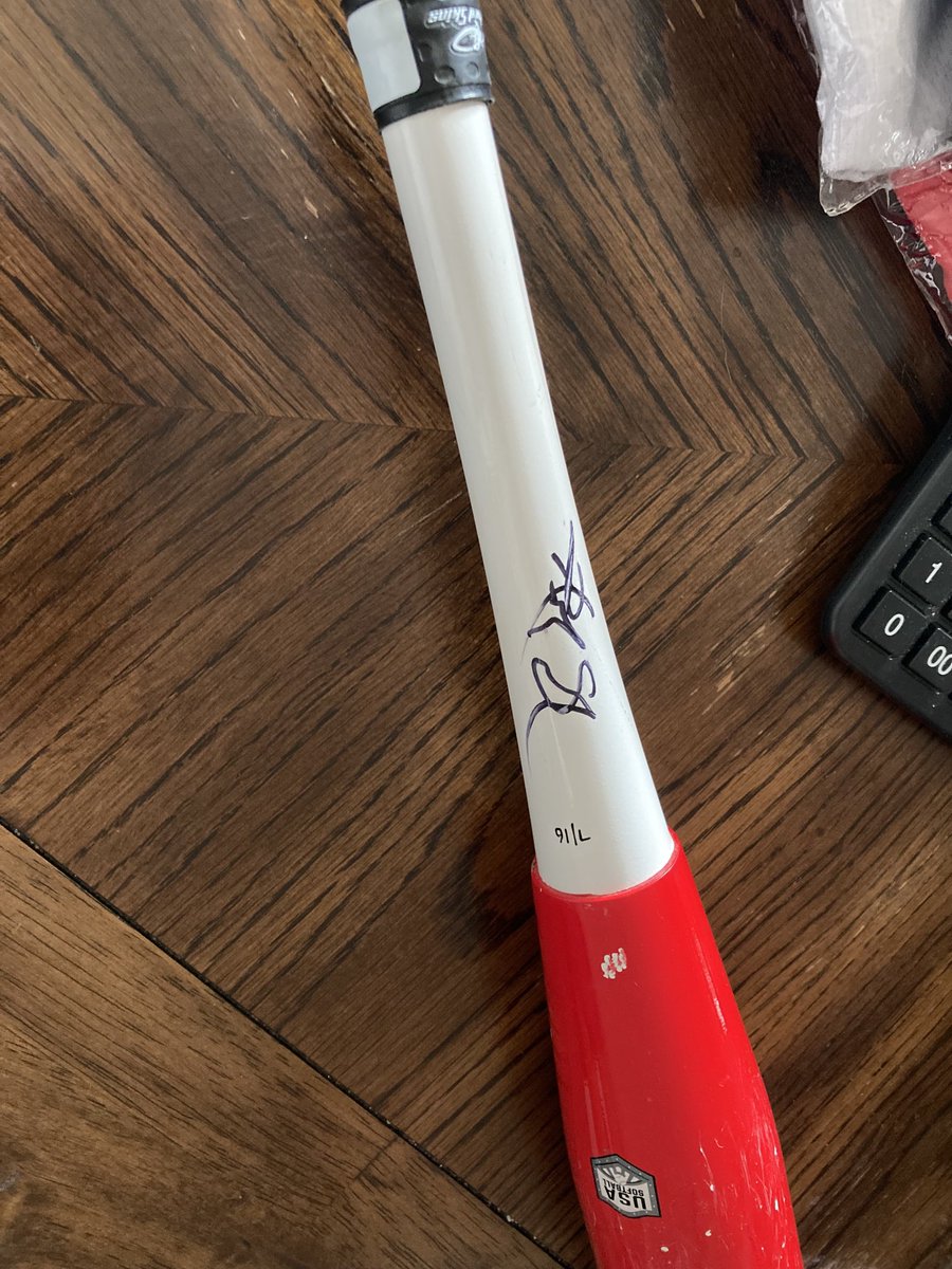 kickstand38's tweet photo. Shout out to ⁦@Adamscherr99⁩ for signing my softball bat at #Corkys this last weekend. Apparently, I’m told it was his first ever bat signing. Super cool! Thank you very much! Was looking forward to getting this all weekend https://t.co/kQXtWf1FSv