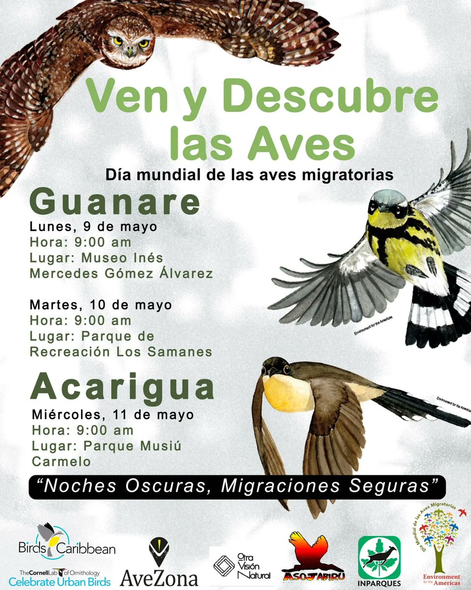 Ave_zona's tweet photo. Sigue nuestro cronograma de estas actividades en el marco del día mundial de las aves migratorias #DMAM2022 Noches oscuras, migraciones seguras @enviroamericas @BirdsCaribbean https://t.co/kCtZFo9apb