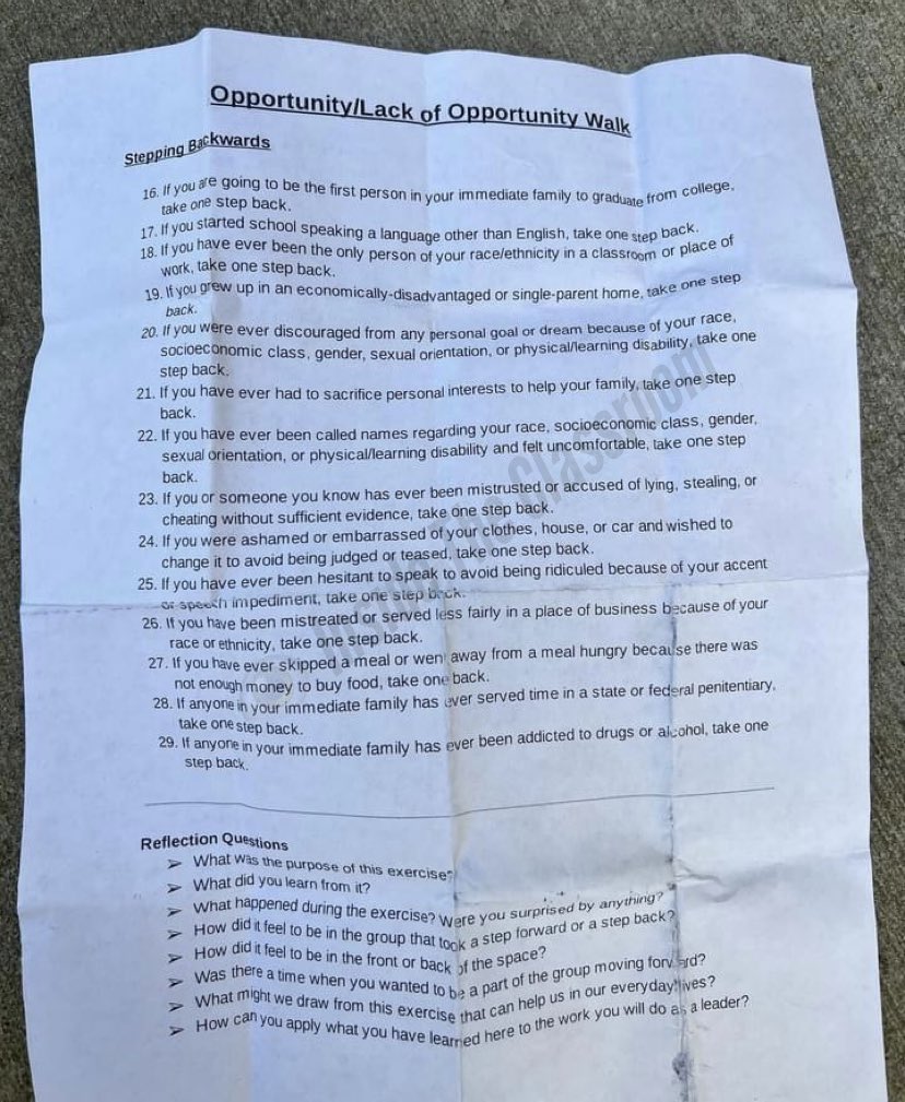 BREAKING: Students at Hendersonville Middle School were assigned to do an “Opportunity Walk” also known as a privilege walk.