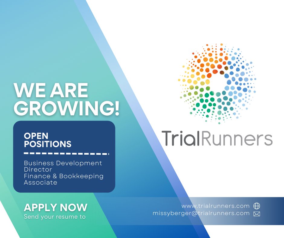 TrialRunners's tweet photo. We are looking for a Business Development Director and a Finance &amp; Bookkeeper to join our team! 
If you are an individual who values work culture and is committed to making a difference, we want to meet you! Submit your resume at https://t.co/R1eqZ8uHAF

 #joinourteam https://t.co/y508fcTUvy