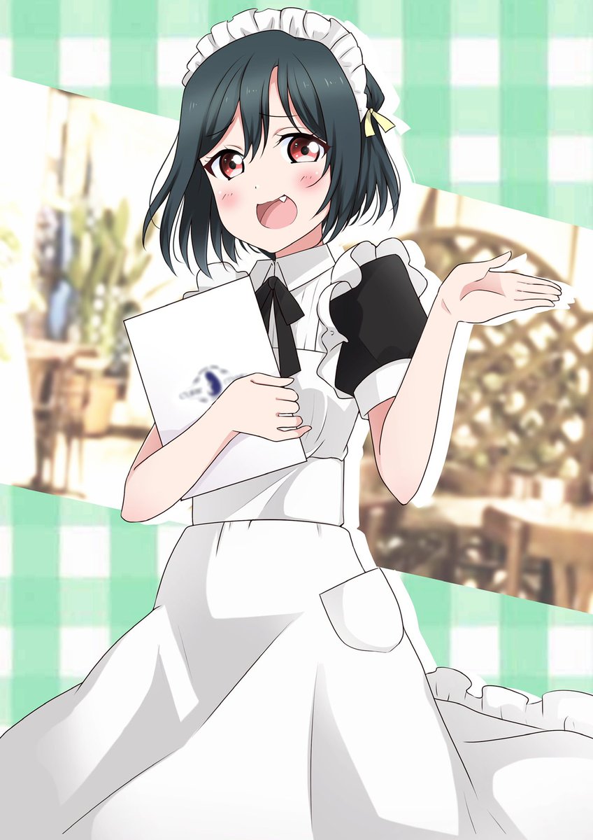 1girl maid maid headdress solo short hair red eyes fang  illustration images