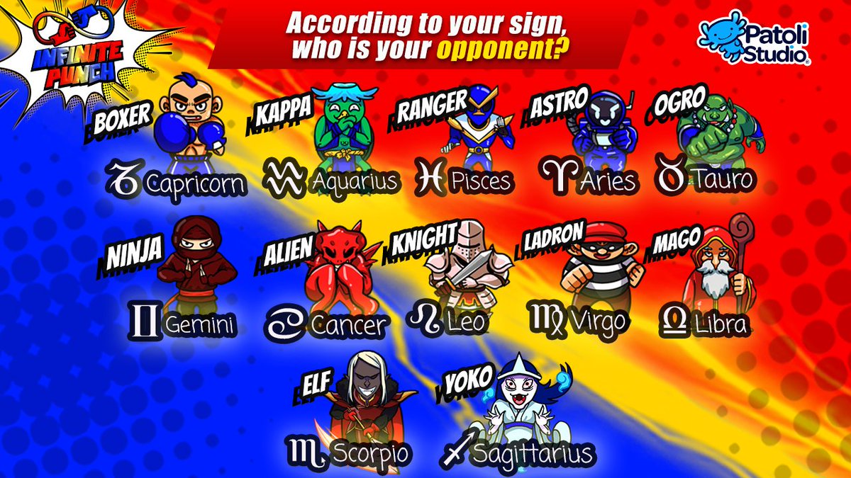 PatoliStudio's tweet photo. Tell us in the comments who your
#infinitepunch rival is! 🤜🤛
AppStore 👉 https://t.co/5FeYFoai98
PlayStore 👉 https://t.co/bGGbwrwuM6
-
#Horoscopo #Horoscope #IndieDevs #ZodiacSigns #indiedev #characters https://t.co/fvsACyctM0