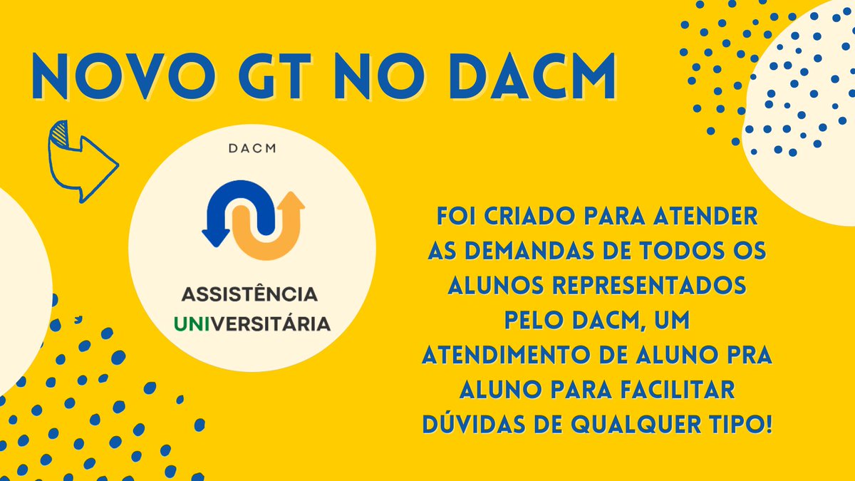 DAChicoMendes's tweet photo. Chegou um novo GT no DACM! 
Foi criado para atender demandas de todos os alunos representados pelo DACM, um atendimento de aluno pra aluno prara facilitar dúvidas (orientações e ajuda) de qualquer tipo, NÃO existe pergunta boba! https://t.co/SCR9G7gfuu