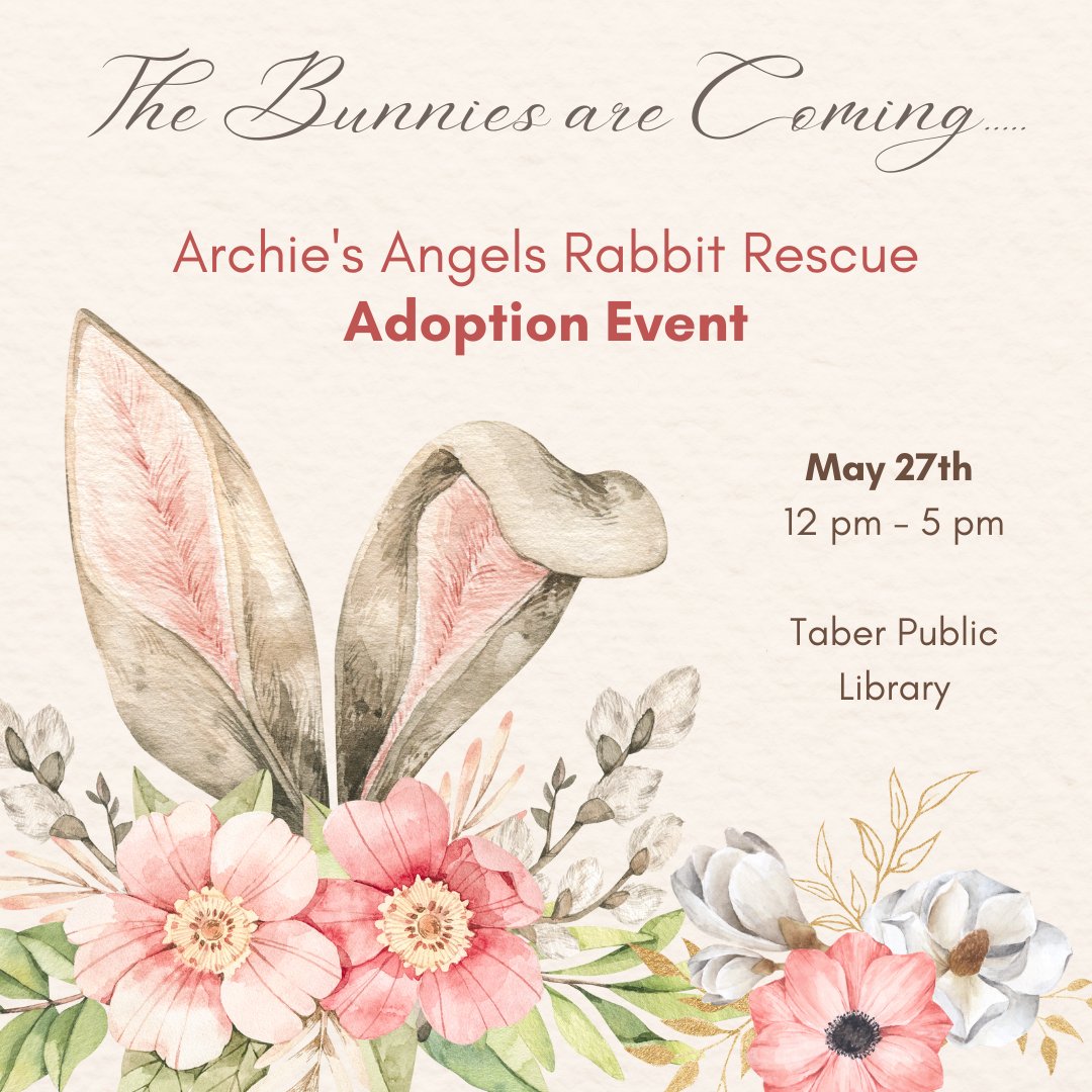 TaberLibrary's tweet photo. We are hosting a special adoption event this month for a local area rescue! Our staff LOVE animals &amp; we hope you will join us :) Please visit We have something exciting coming up later this month! Visit: https://t.co/FGEI0XTGnl to see all the ways you can help.  
#TaberAB https://t.co/xv3vQzeafu