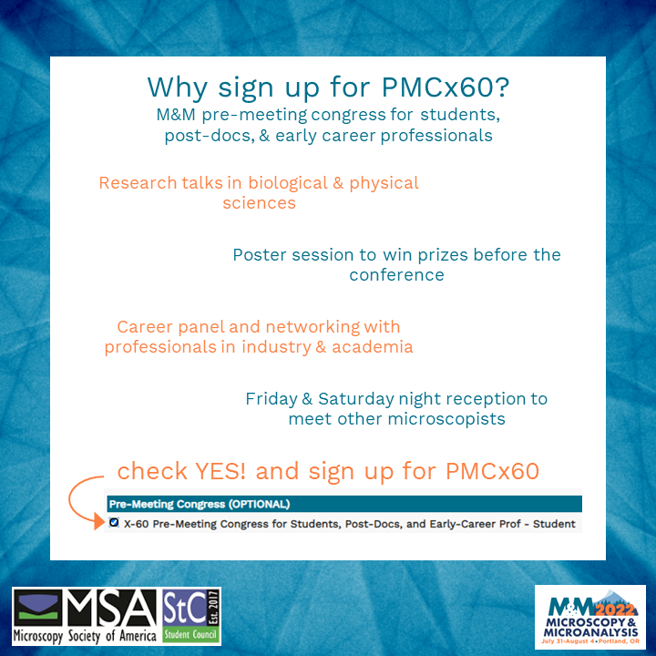 MSAStudent's tweet photo. We have a great line-up of research &amp; networking events for PMCx60! Sign-up for the pre-meeting congress when you register for M&amp;M 2022. 
More info about PMCx60 here: https://t.co/o37K0DQ7fv https://t.co/qZbgI0Oyta