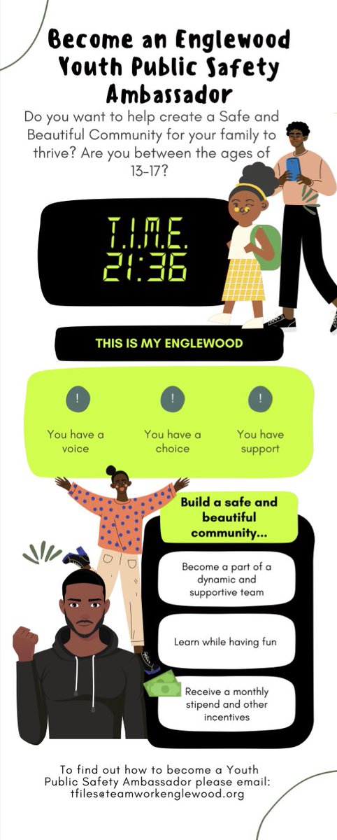 Kennedy-King College (@kk_college) on Twitter photo Calling all Chicago Englewood teens ages 13 - 17, check out this great opportunity with <a href="/tmwkenglewood/">Teamwork Englewood</a> today!
Become an Englewood Youth Public Ambassador to help beautify 🌺the community while making it safer. Email tfiles@teamworkenglewood.org to learn more and apply. Calling all Chicago Englewood teens ages 13 - 17, check out this great opportunity with <a href="/tmwkenglewood/">Teamwork Englewood</a> today!
Become an Englewood Youth Public Ambassador to help beautify 🌺the community while making it safer. Email tfiles@teamworkenglewood.org to learn more and apply.