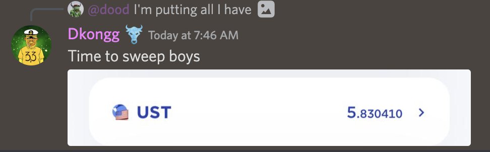 heyitzdood's tweet photo. Members of the @IcedOutBulls are banding together to pool our UST reserves in an attempt to restore the peg. LFG 🚀 @tomtomiso @RaC88343651 @KyleNefan https://t.co/Rg0fdW2OVe
