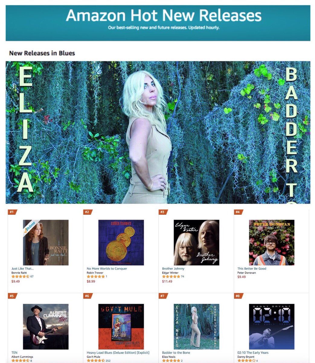 ElizaNealsRocks's tweet photo. #MusicMonday CheckOut Amazon Hot NEW Releases #DigitalBlues! #BaddertotheBone Thrilled to be SEVEN out of the Top 100 Albums 🎹Amazon Digital #Bluessong chart #QueenoftheNile is 73 #cantfindmywayhome is 99 and #FuelingMeUp is 100 🚨 Grab your copy 💙 #BluesHour #BluesRock ⭐️ https://t.co/haJVwy4Th3