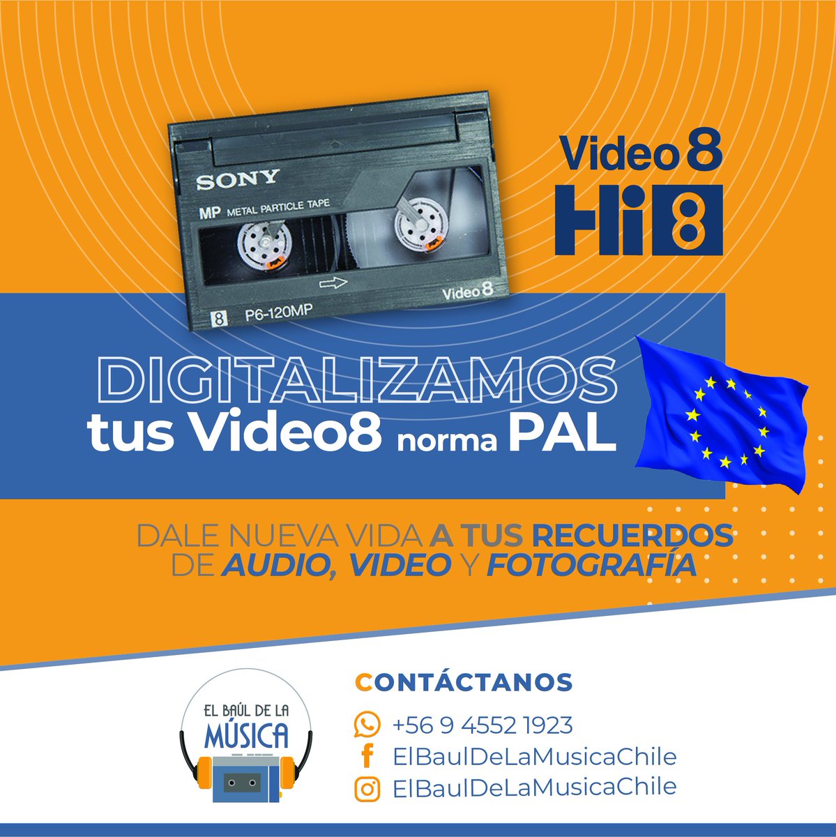 BDLM_Chile's tweet photo. ¡¡¡Por fin!!! Un servicio largamente solicitado por nuestros clientes.....

Digitalización cintas de #Video8 y #Hi8 en norma #PAL
Contáctanos vía WhatsApp Business en https://t.co/RS5mZk6DBb https://t.co/1WaTWDmr3y