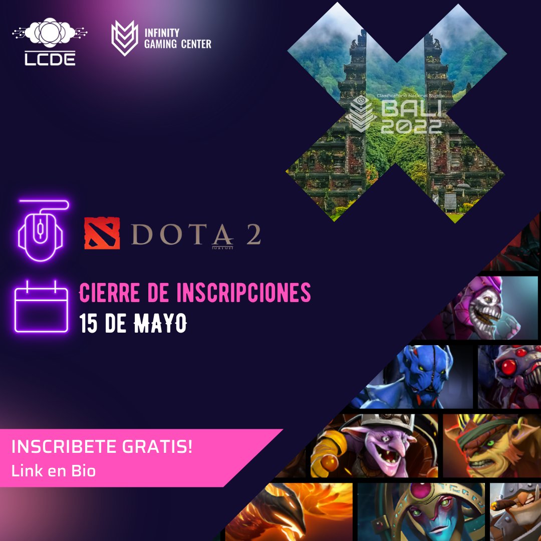 lcde_gg's tweet photo. Ya tenemos fechas límites, de mayo, para el cierre de las inscripciones del clasificatorio nacional, corre a inscribirte para que no te pierdas la oportunidad de vivir un sueño en el mundial de Bali 2022. 🇮🇩🇨🇷🎮

LINK INSCRIPCIÓN
https://t.co/HBktJ5LsRk

#LCDE #bali2022 #esports https://t.co/e2r68scIgu