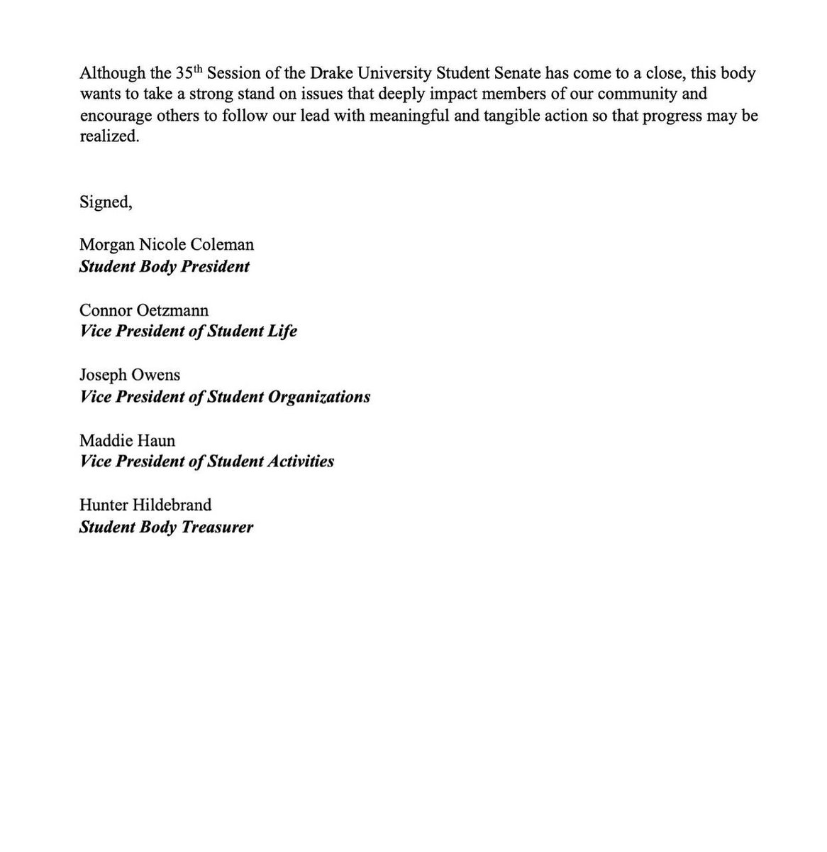 Drake University Student Senate tweet media