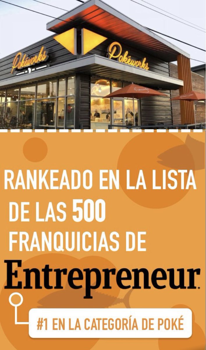 MexicoPokeworks's tweet photo. POKÉWORKS esta Rankeada en la lista de 500 franquicia de ENTREPRENEUR la #1 en su categoría de comida POKE Y COMIDA HAWAIANA. #pokeworks https://t.co/yVvn7eZ9C1